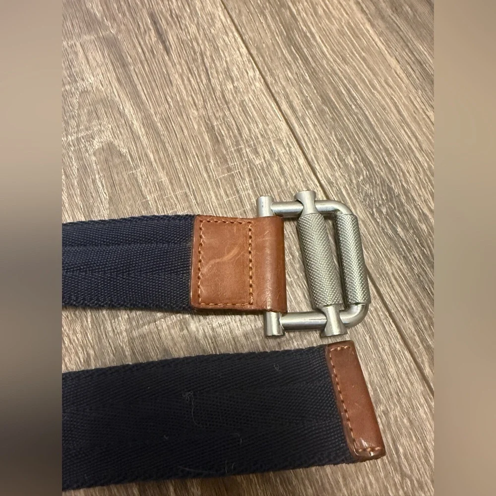 Men’s Woven Navy Blue And Brown Leather Accents Made In Italy Belt Size XL
